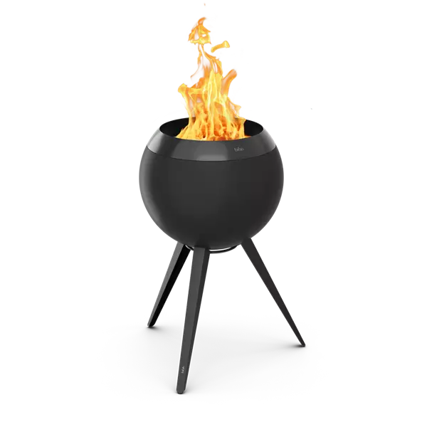 MOON 45 all black mit hohem Fuß Feuerkorb mit Holzvergaser-Technologie